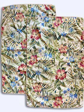 Vtg Dan River King Pillow Shams Pair Tropical Floral Hibiscus Hawaii Island USA